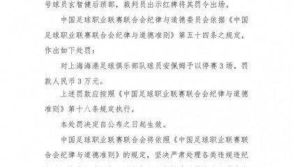 九游娱乐app下载-报复性打人！官方：海港外援安佩姆实施暴力行为，停赛3场罚款3万